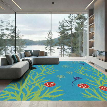 Teal Underwater Coral Bloom Rug