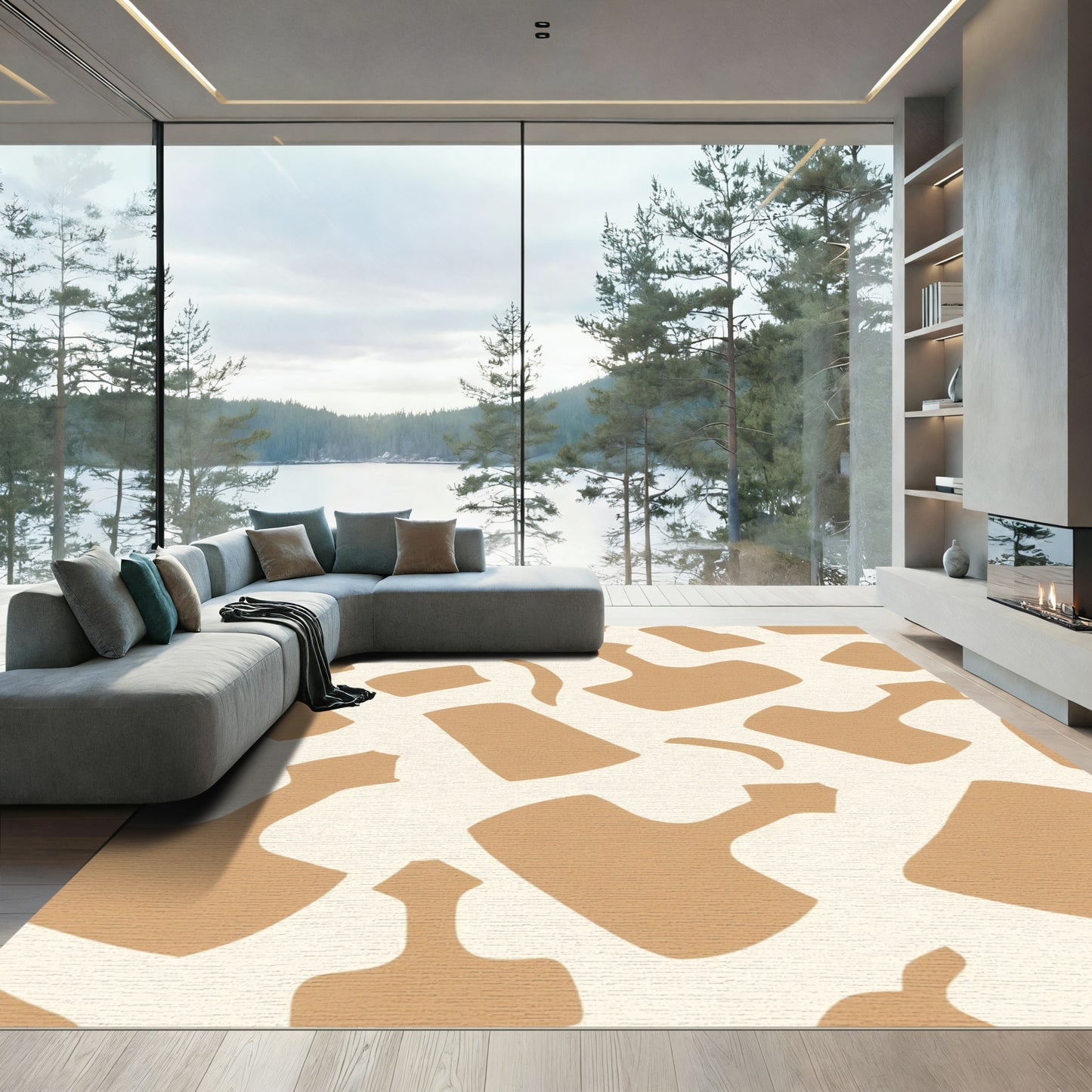 Caramel Tan Abstract Organic Shapes Rug