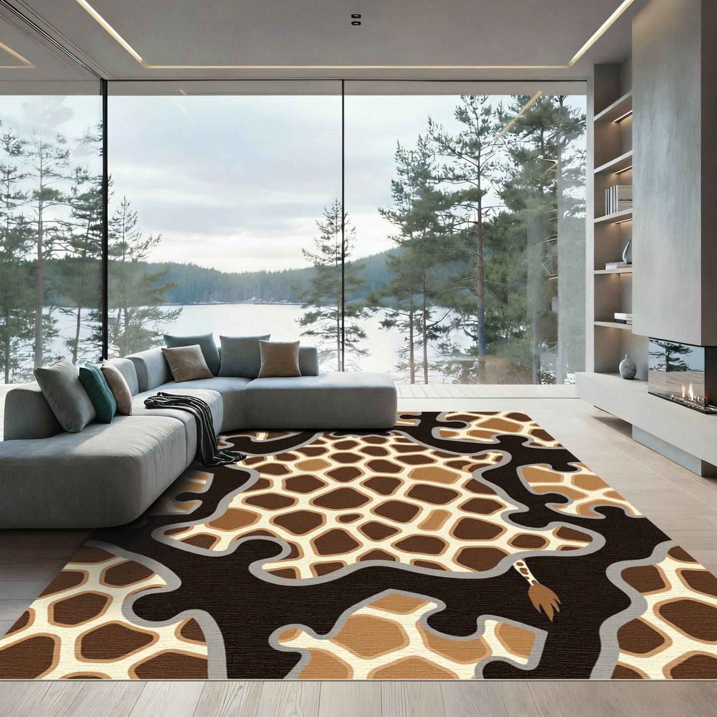 Brown Tan Giraffe Puzzle Pieces Rug