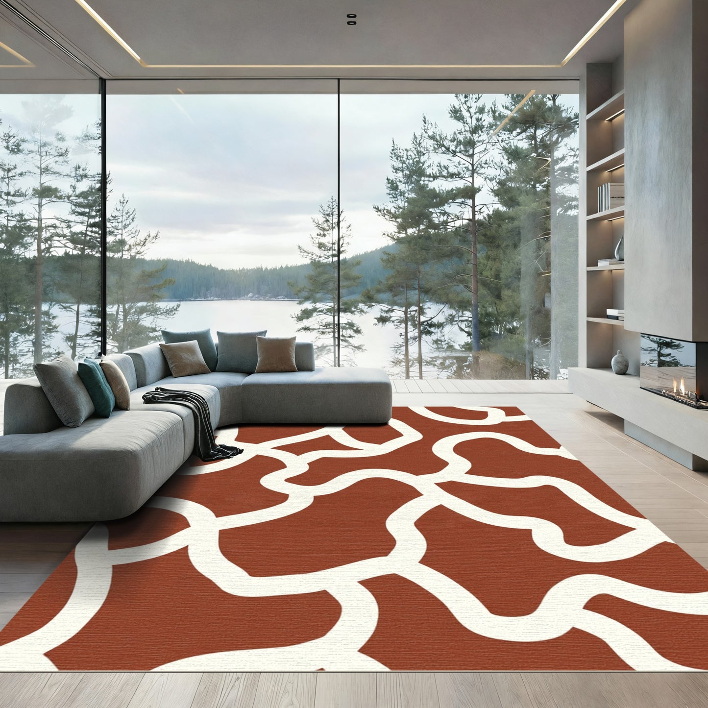Terracotta Ivory Organic Flow Rug