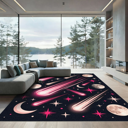 Pink Comet And Crescent Moon Sky Rug
