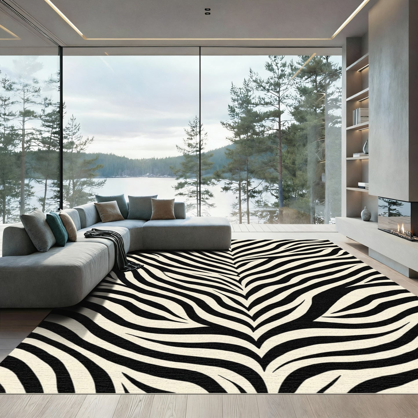 Bold Black White Animal Stripes Rug