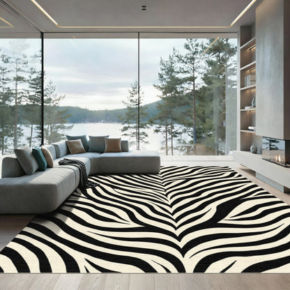 Bold Black White Animal Stripes Rug