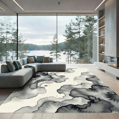 Monochrome Ink Wash Cloud Formations Rug