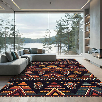 Tribal Earthy Sun Temple Geometric Rug
