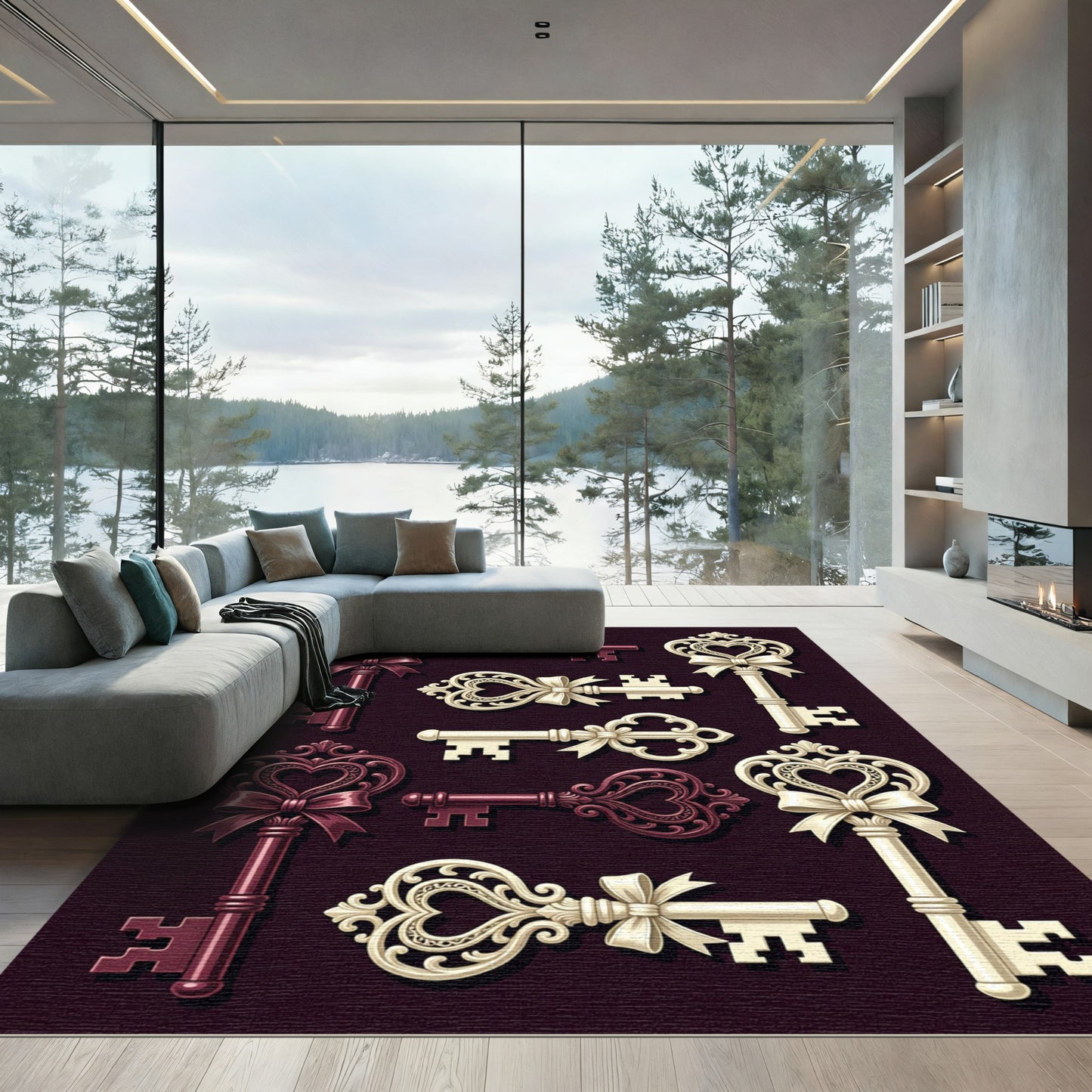 Ornate Heart Key Arrangement Rug