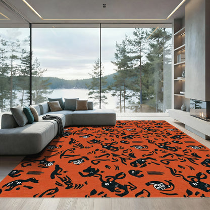 Orange Black Whimsical Creature Pattern Rug
