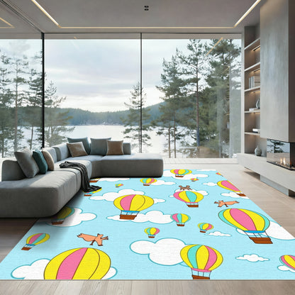 Whimsical Hot Air Balloons Amidst Clouds Rug