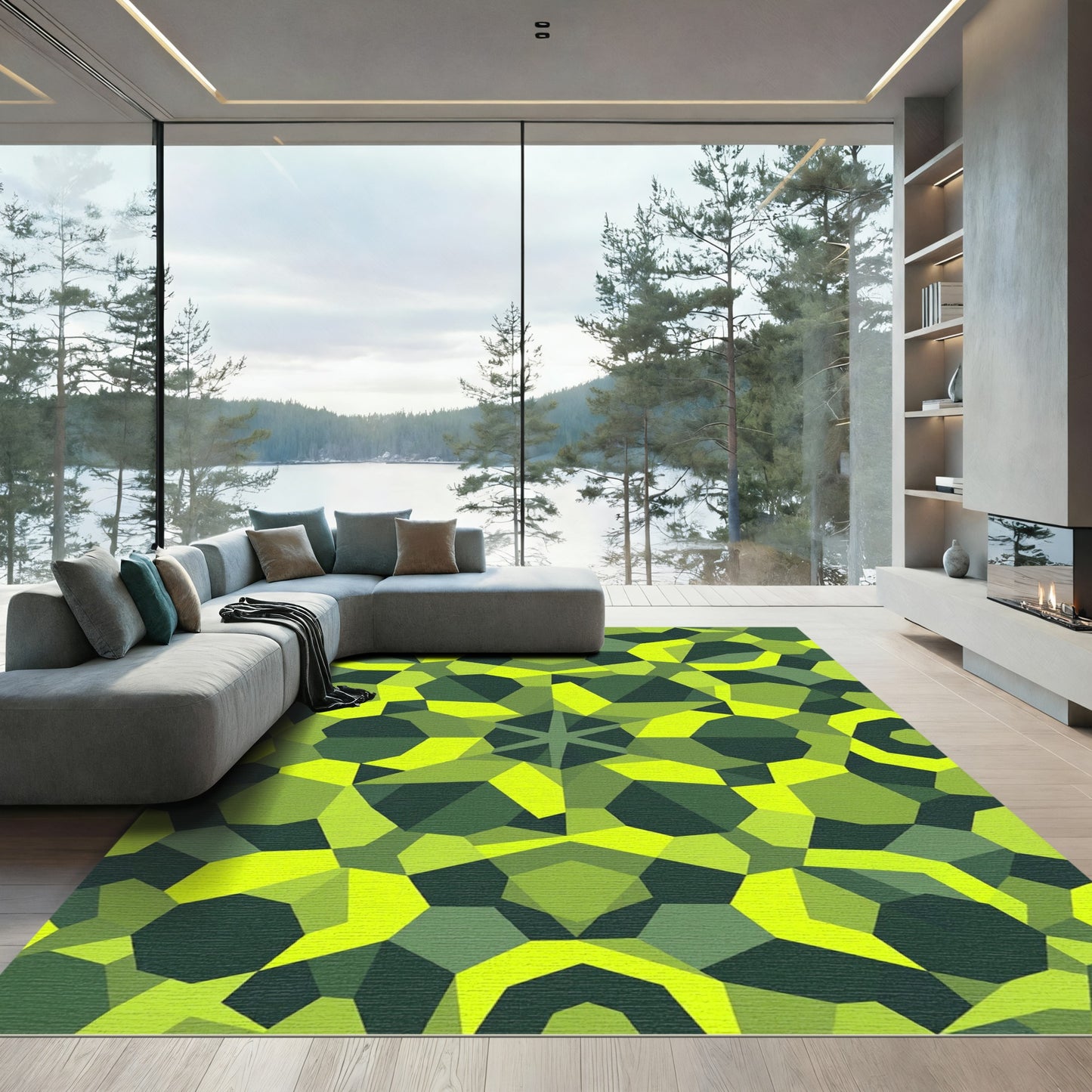 Geometric Emerald Starburst Kaleidoscopic Rug