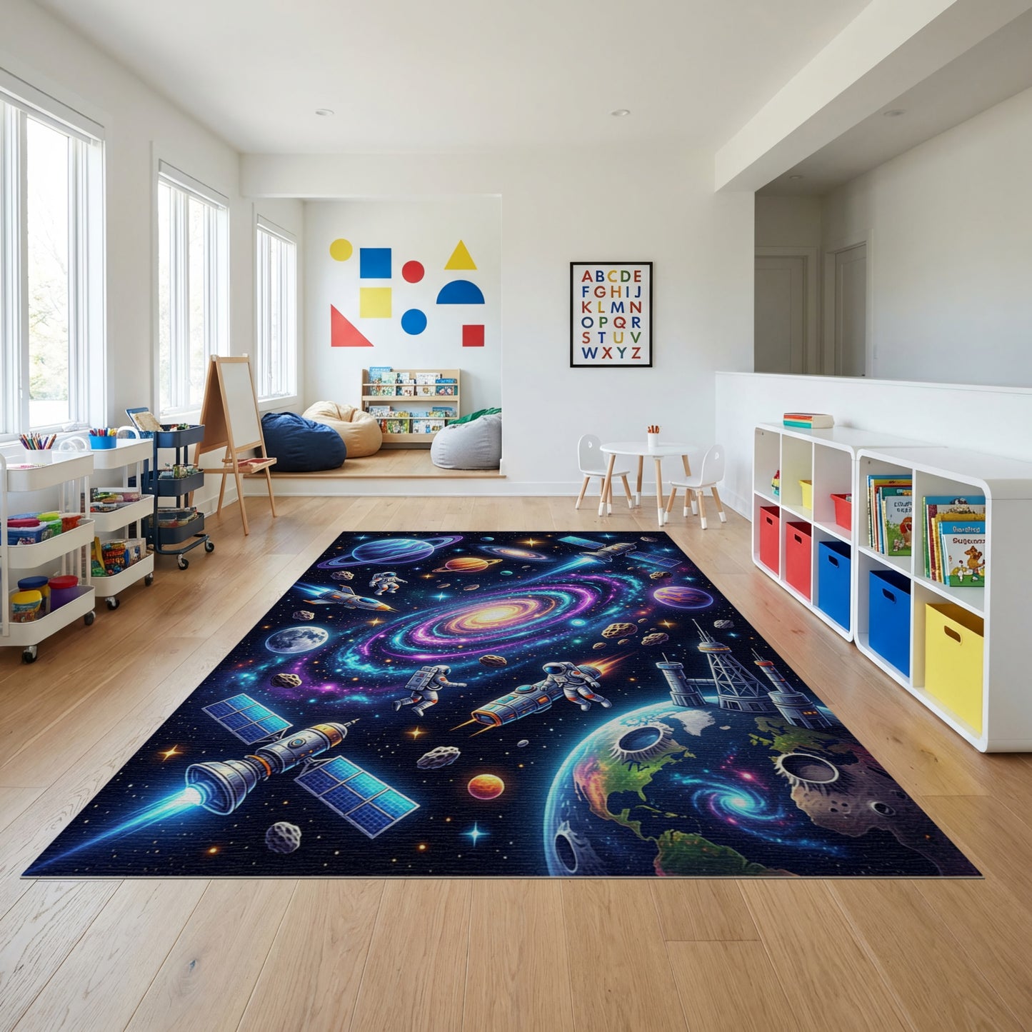 Vibrant Neon Cosmic Galaxy Astronauts Rug