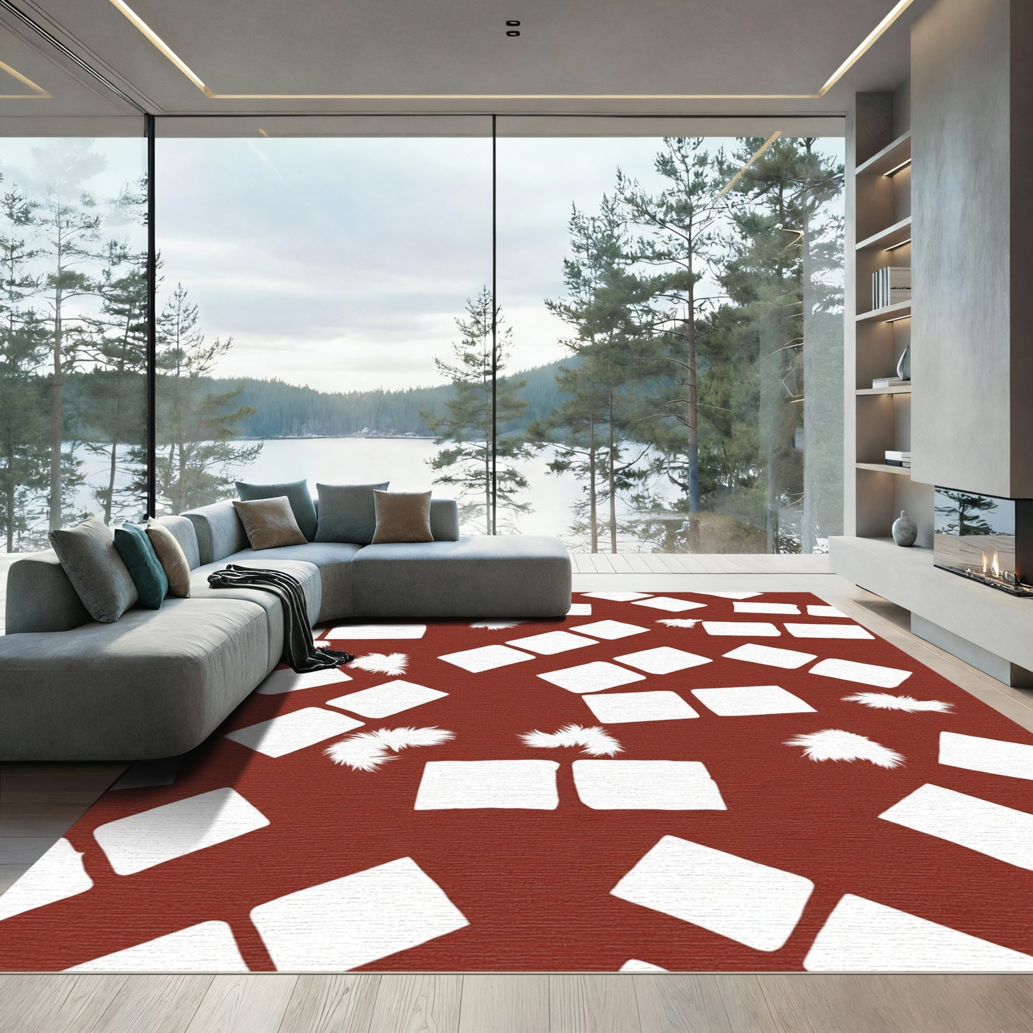 Terra Cotta Abstract Block Fur Rug