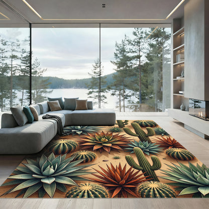 Desert Succulent Garden Cactus Collage Rug