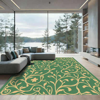 Emerald Green Floral Vine Swirls Rug