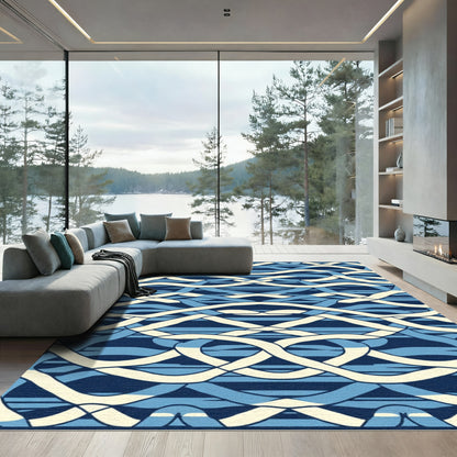 Intertwined Blue Waves Cream Ribbon Rug
