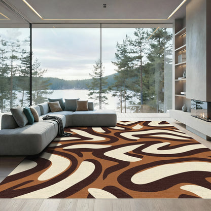 Earthy Abstract Swirl Ribbon Rug