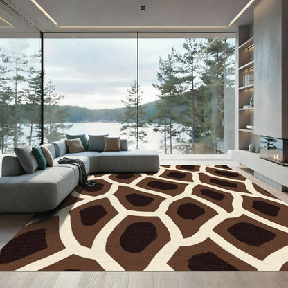 Brown Beige Giraffe Spot Geometric Rug