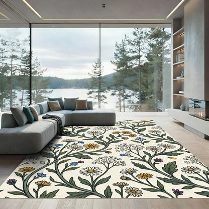 Vintage Wildflower Meadow Floral Cream Rug