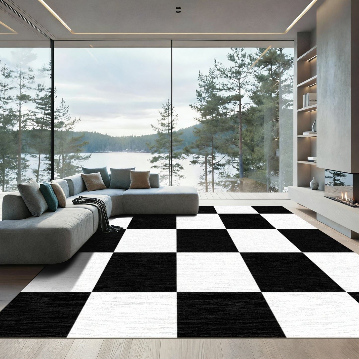 Monochrome Grid Blocks Rug