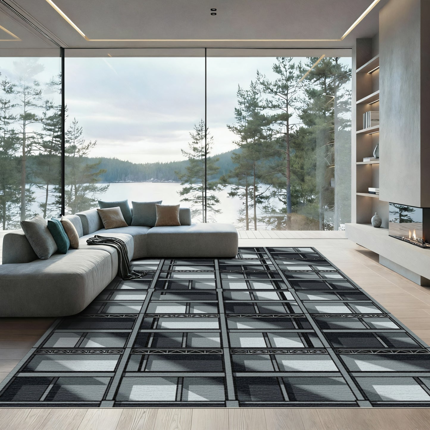 Geometric Building Facade Shadow Rug