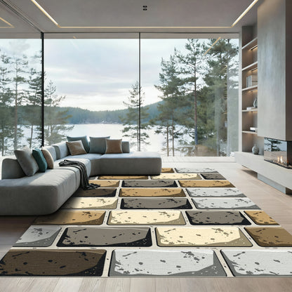 Earthy Tonal Textured Brick Wall Rug