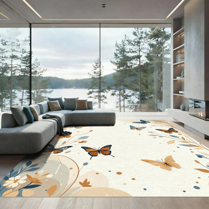 Whimsical Butterfly Garden Beige Rug