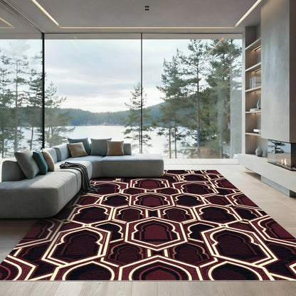Maroon Archway Hexagon Geometric Composition Rug
