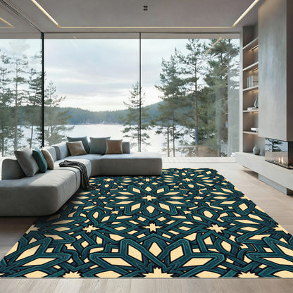 Teal Geometric Star Lattice Area Rug
