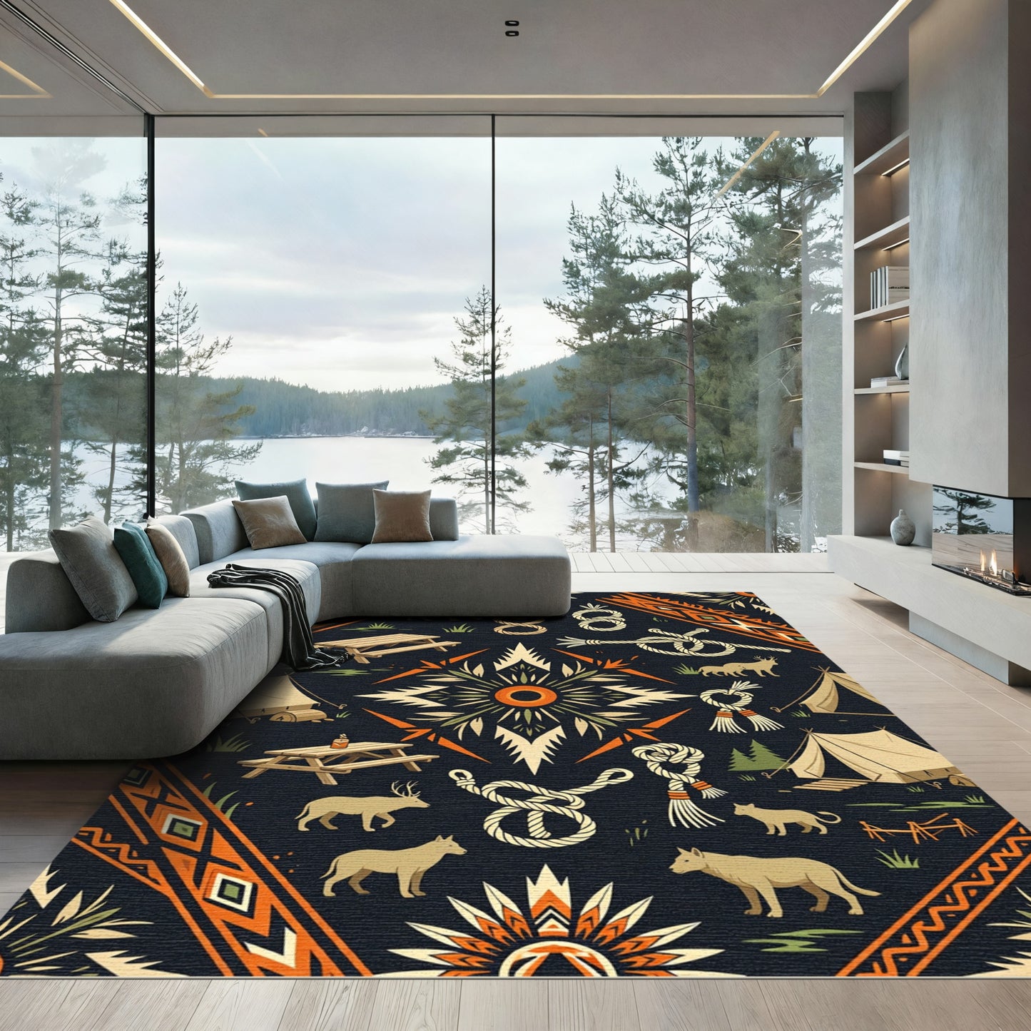 Southwestern Wilderness Camp Rope Graphic Rug
