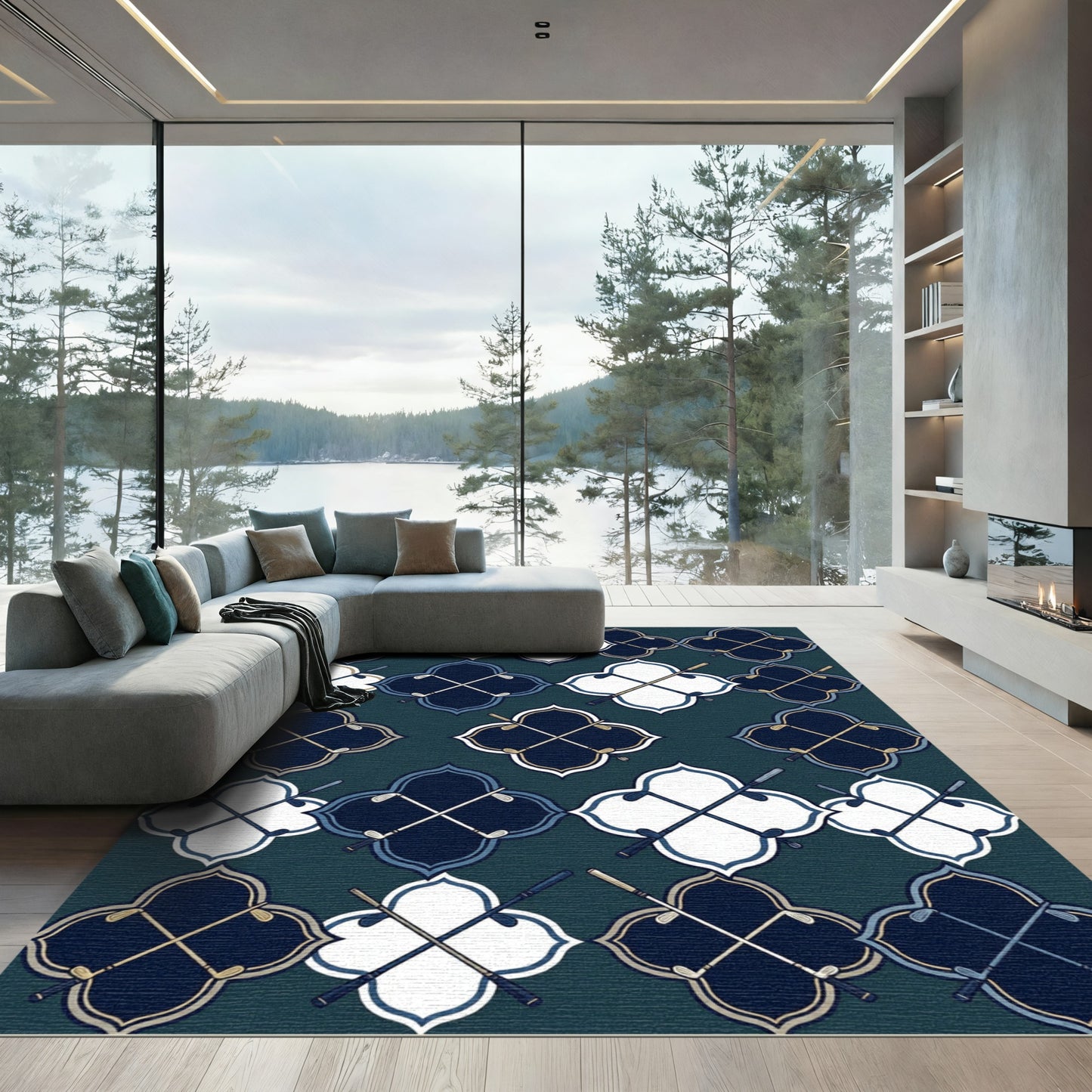 Navy Blue and White Golf Crest Rug