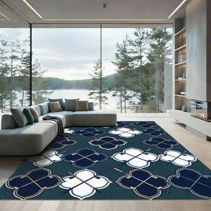 Navy Blue and White Golf Crest Rug