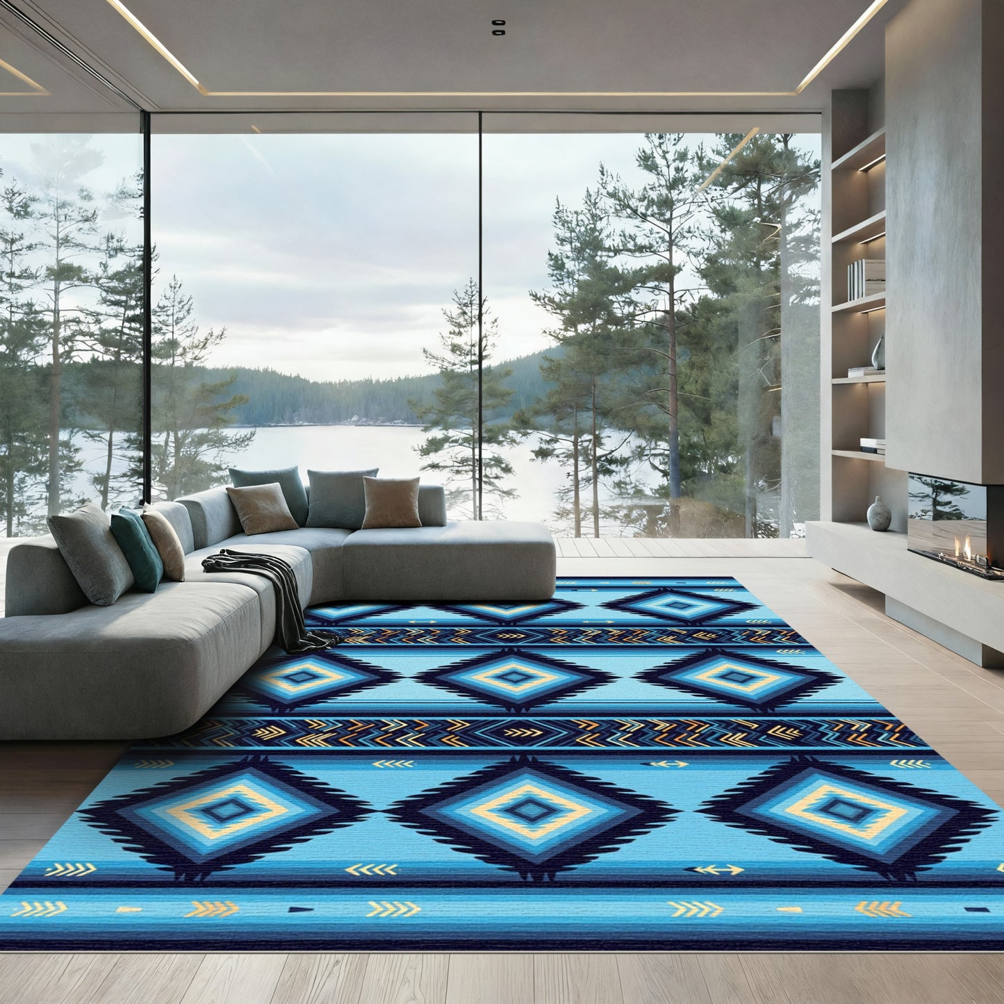 Blue Diamond Tribal Stripe Rug