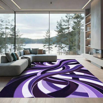 Modern Abstract Purple Flowing Wave Rug