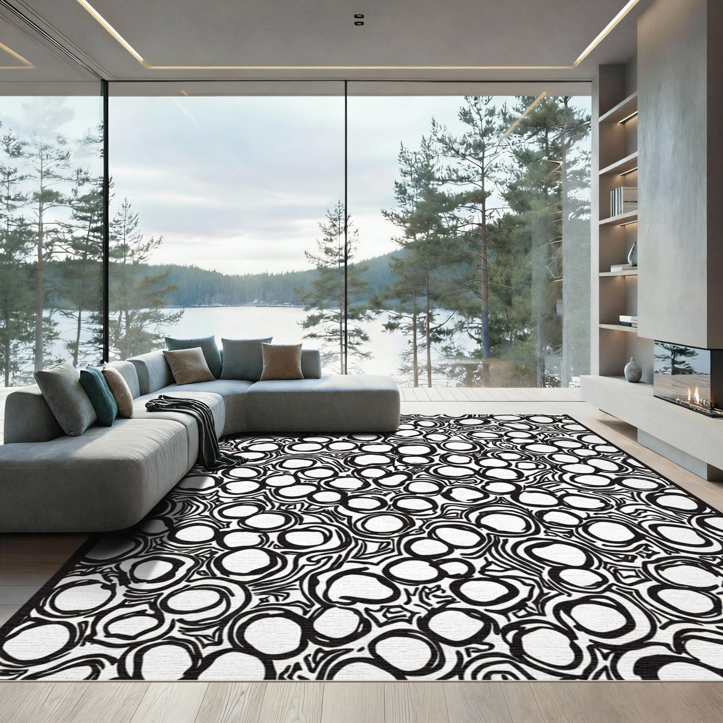 Black White Organic Bubble Composition Rug