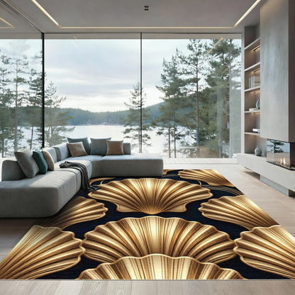 Golden Art Deco Fan Abstraction Rug