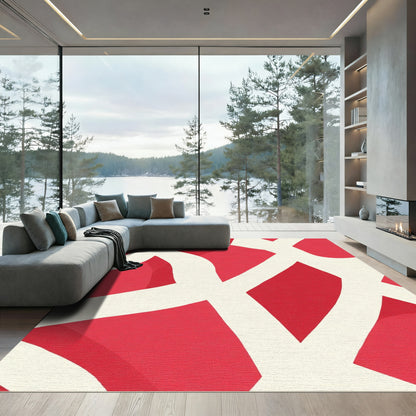Crimson White Interlocking Curves Rug