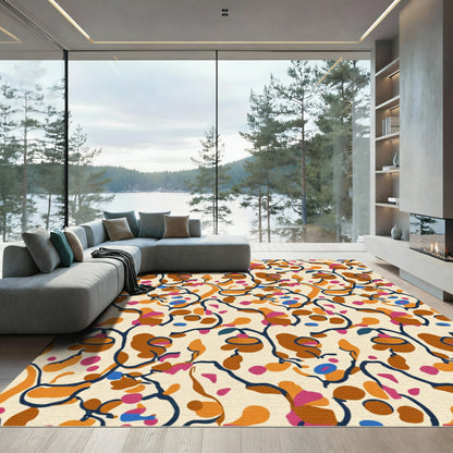 Abstract Earthy Tone Botanical Swirl Rug