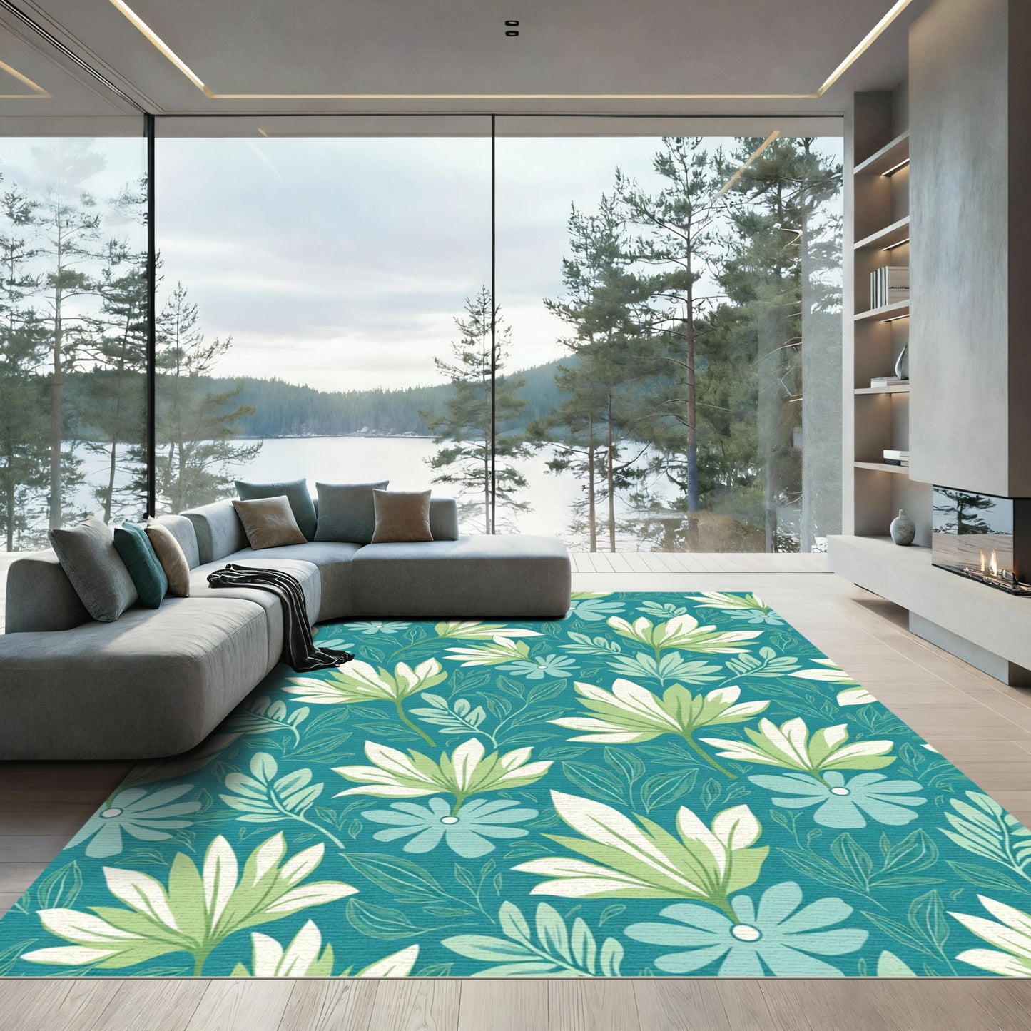 Green Blue Floral Lush Composition Rug