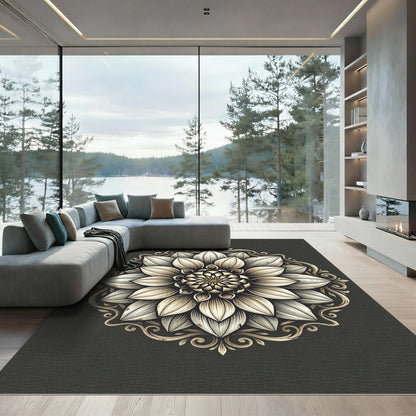 Cream Floral Mandala Medallion Circular Art Rug