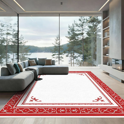 Crimson Ornate Scroll Border Rug