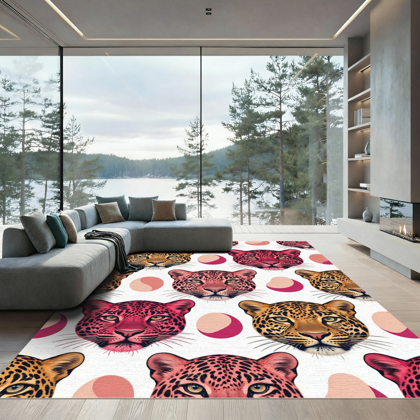Vibrant Multicolor Leopard Head Mosaic Rug