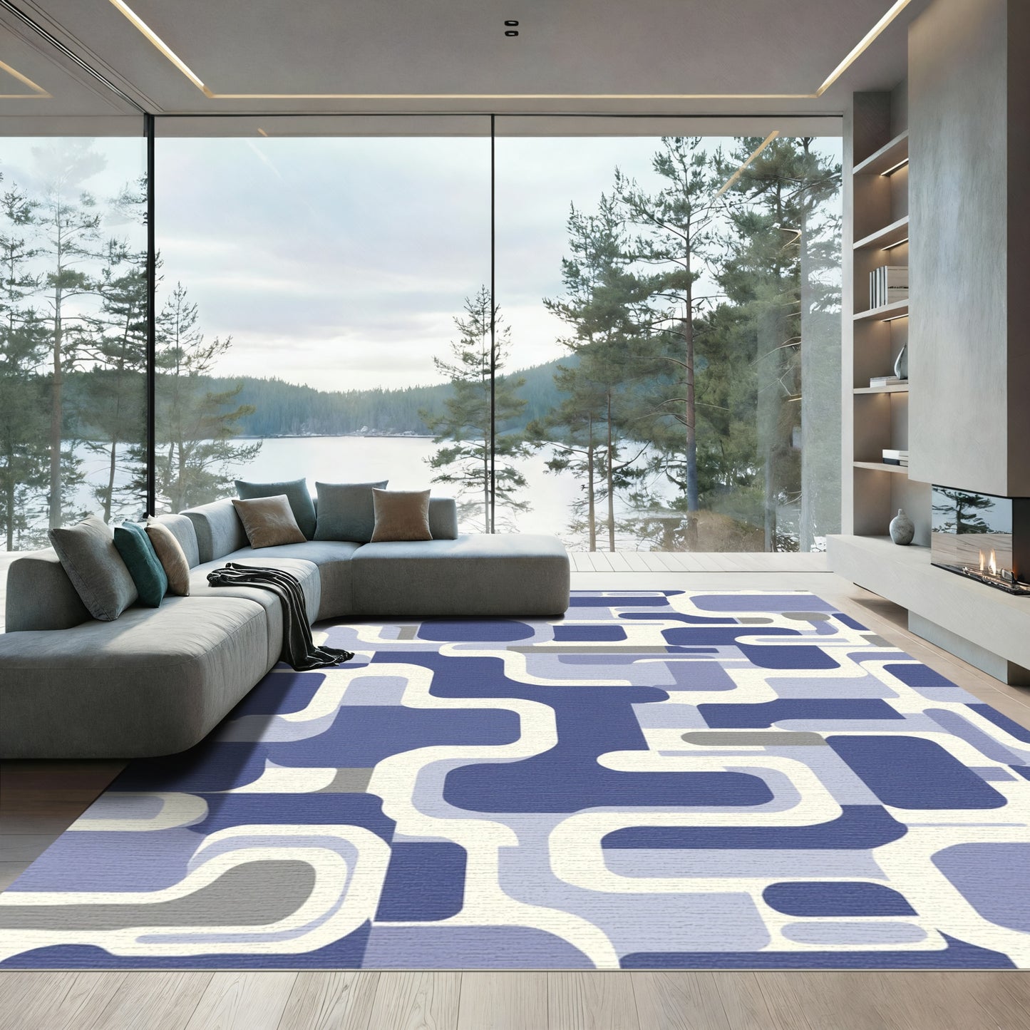 Mid Century Modern Blue Abstract Flow Rug