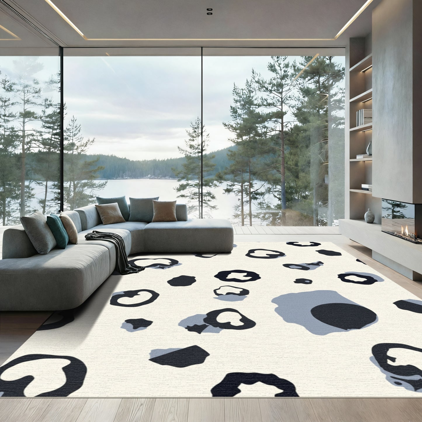 Gray And Black Abstract Spots Rug