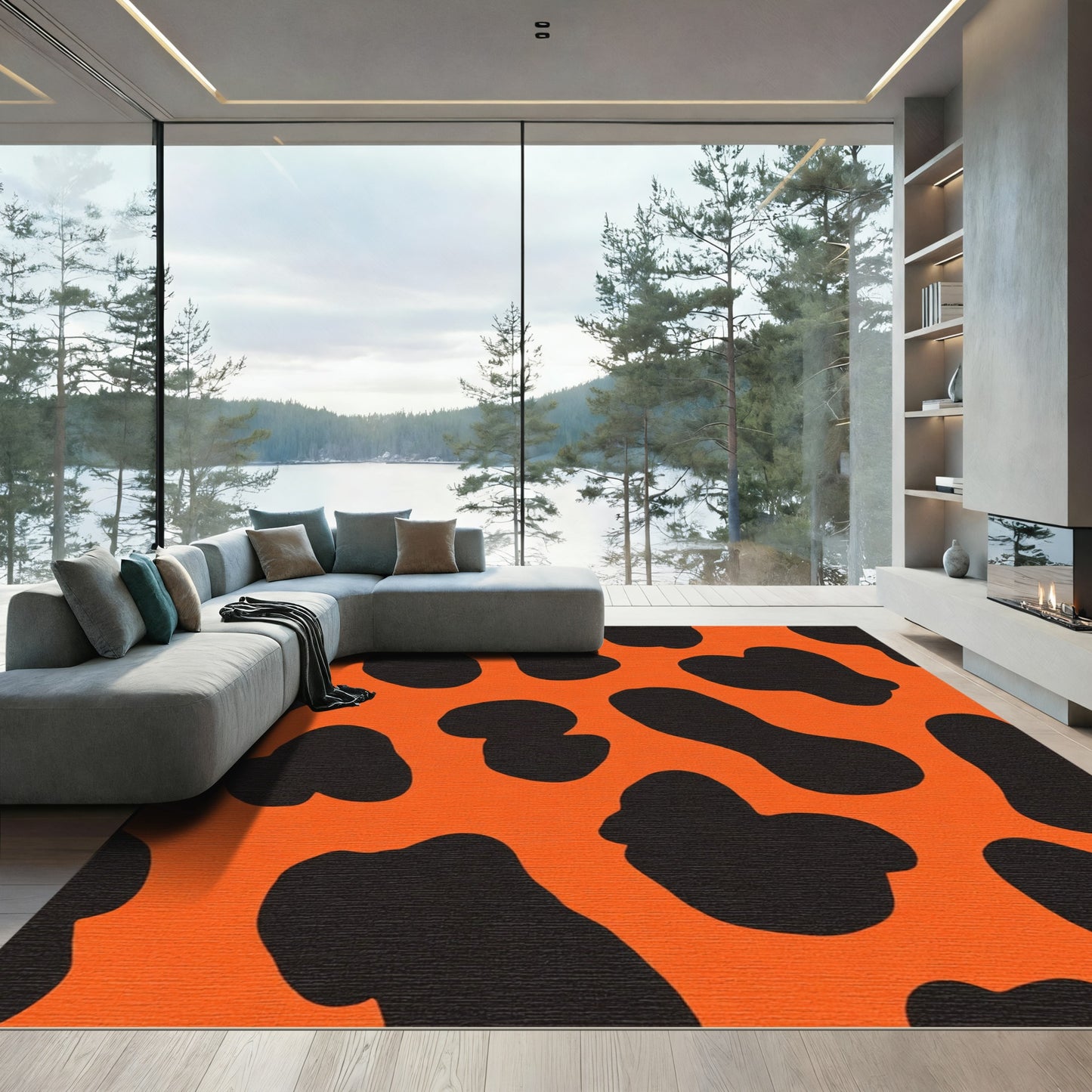 Bold Orange Black Blob Rug