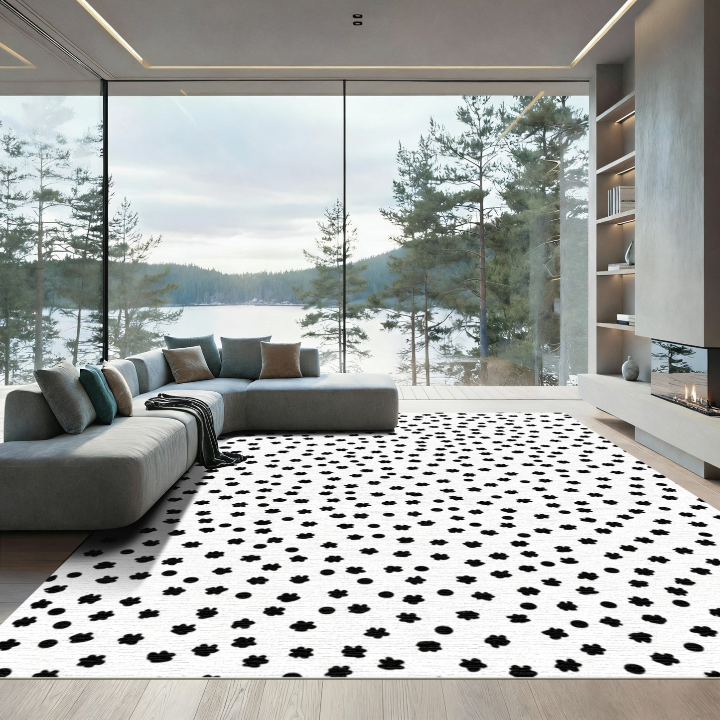 Small Black Dot Flower Scatter Rug