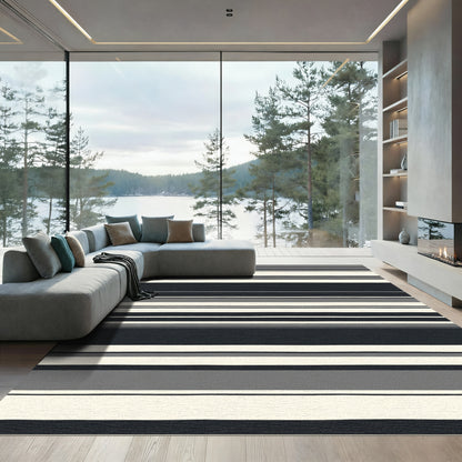 Modern Charcoal Gray Horizontal Stripe Rug