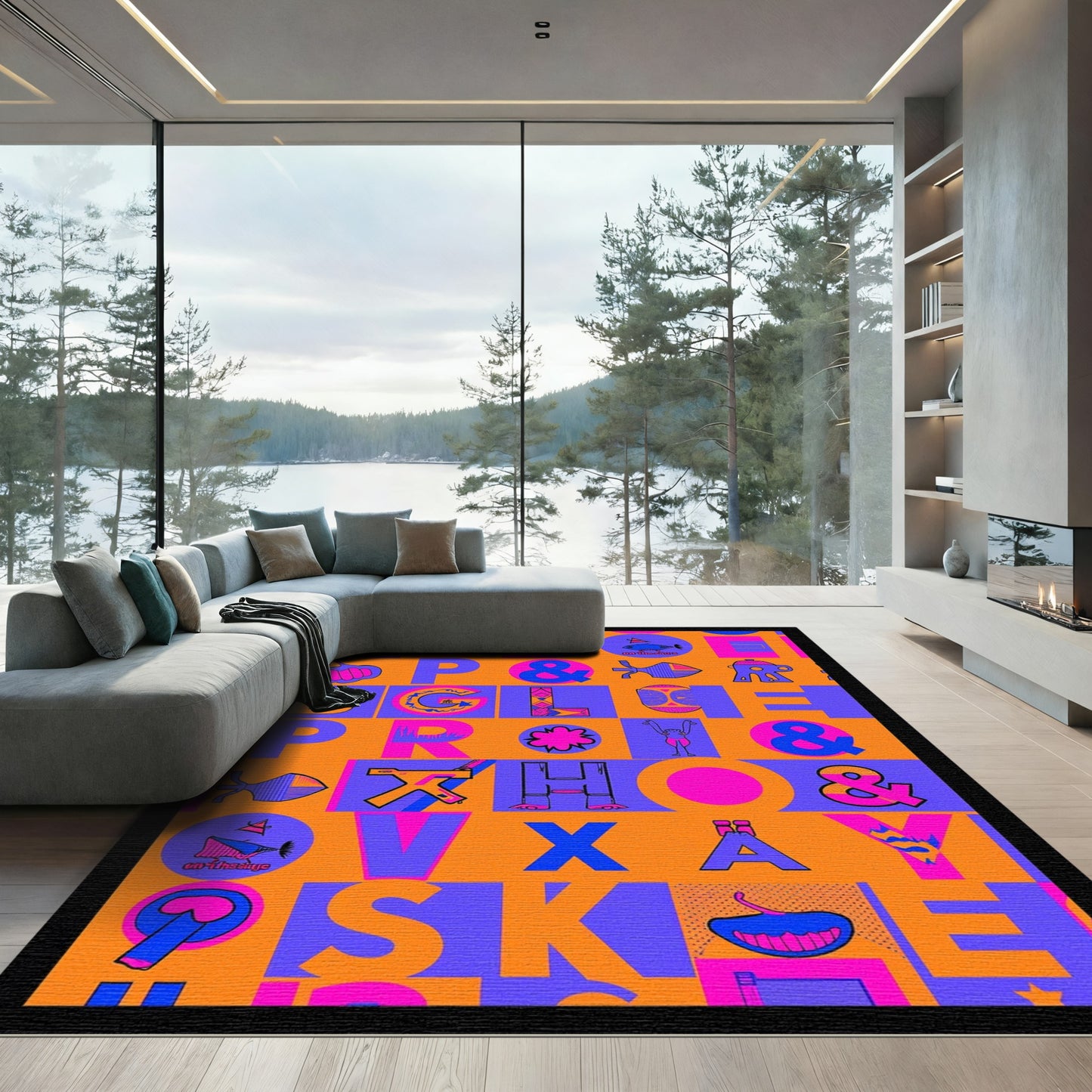 Whimsical Alphabet Fish Graphics Rug