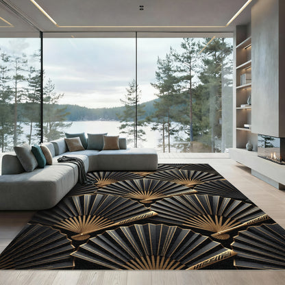 Black Gold Fan Art Deco Rug