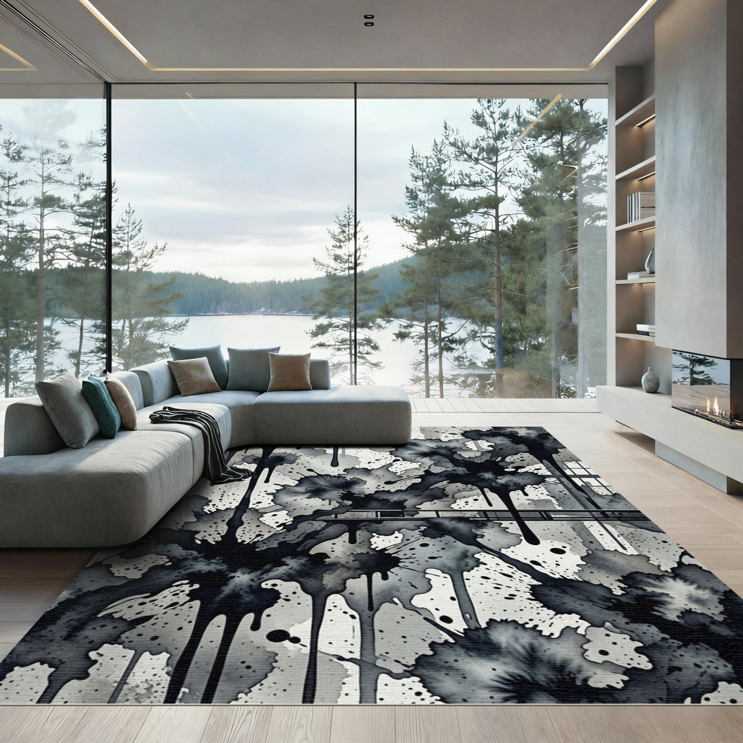 Monochromatic Splatter Ink Drip Rug