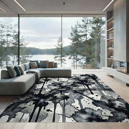 Monochromatic Splatter Ink Drip Rug