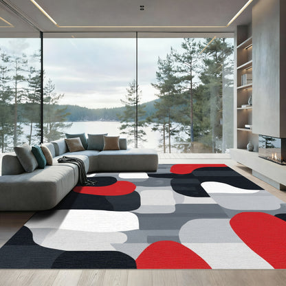 Bold Red White Gray Abstract Flow Rug